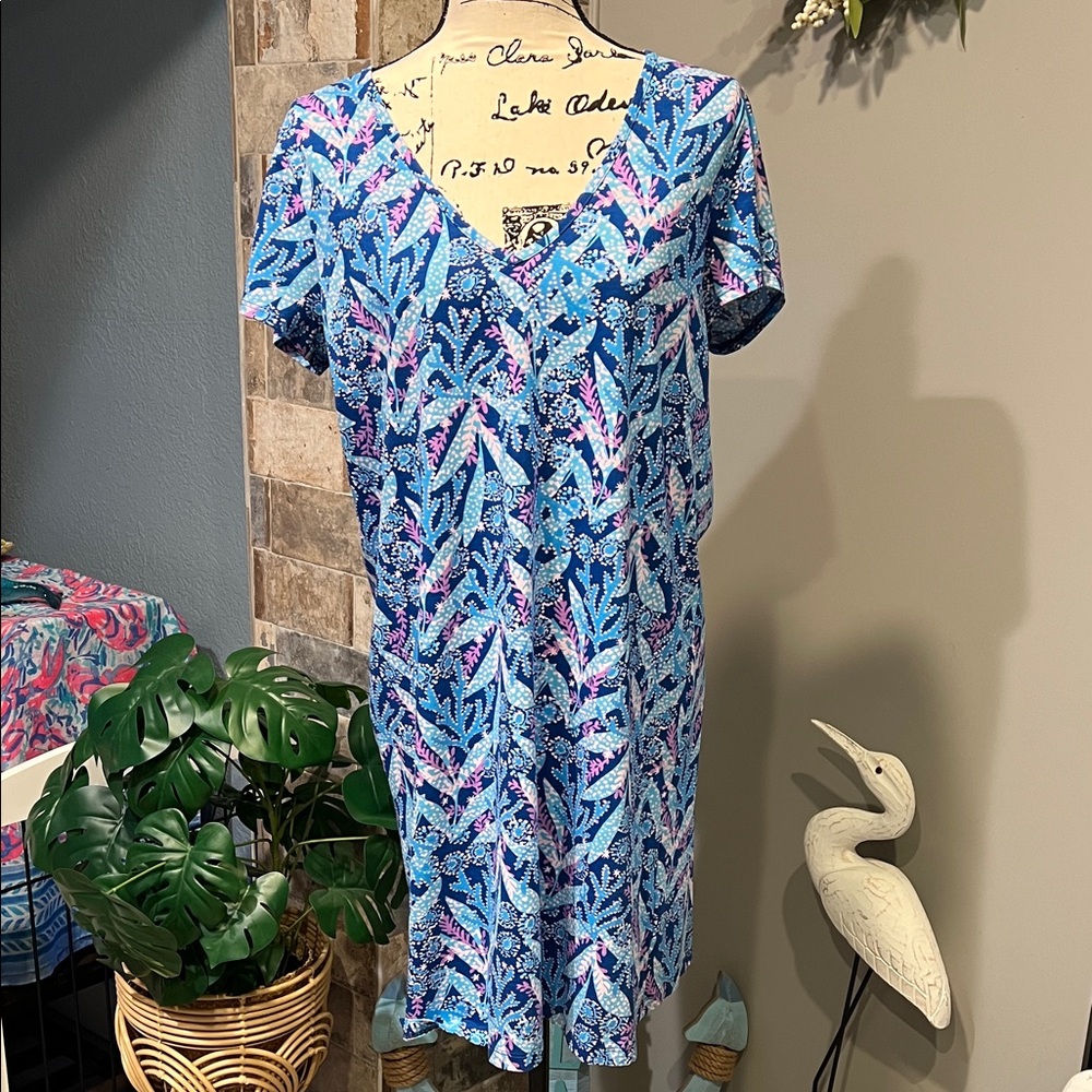 Lilly Pulitzer Etta Short Sleeve Dress Barton Blue Star Gazing Large